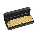 Mundharmonika 10 Loch C-Dur Blues Mundharmonika, Diatonische Harmonika mit Etui, Mundharmonika für Anfänger, Blues Harpes Mundharmonika, Hervorragender Klang für Profis, Anfänger (Gold)