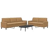 Homgoday 2-TLG. Sofagarnitur mit Kissen Polstersofa Loungesofa Wohnzimmersofa Gästesofa Sofa Couch Sitzmöbel für Wohnzimmer Büro Empfang Braun Samt