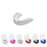 Mundschutz Gum Shield - Professioneller Mundschutz Slim Fit mit Tasche für Kontaktsport, Rugby, Kampfsport, Judo, Karate, Rugby, MMA, Boxen, Hockey, Fußball (Weiß, Erwachsene(+12))