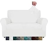 CHELZEN Samt Couchbezüge 2-Sitzer Dicke Stretch Sofa Bezüge für Hunde Haustiere rutschfeste Liebe Sitz Couch Slipcover Waschbare Möbel Schutz für Wohnzimmer (2 Sitzer, Weiß)