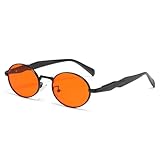 qinqilanqi-S Retro Elliptische Sonnenbrille Metallbügel UV400 Schutz für Angeln, Fahren, Radfahren & Outdoor (Schwarz/Orange)
