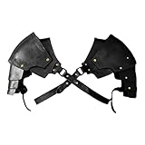Kunstleder Mittelalterlicher Schulterschutz Ritter für Kostümzubehör Party, Verstellbarer Schulterpanzer für Cosplay LARP Mittelalterfest- Schwarz