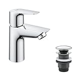 GROHE StartEdge, Waschtischarmatur, wassersparend (Wasserhahn für das Bad, 15cm hoch, Badarmatur mit Pop-Up Ablauf, mit 3in1 Werkzeug für eine einfache Installation am Waschbecken), chrom, 23898001