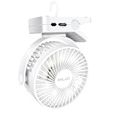 ELZO 12000mAh Camping Ventilator, Wiederaufladbarer Tischventilator USB Mini Ventilator mit LED Licht & Haken, 360° Drehung Leise mit Fernbedienung