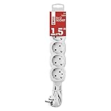 EMOS - 5-fach Steckdosenleiste 1,5m - 5 Schuko-Steckdosen 45° gedreht - 250 V, 16 A, 3680 W - hochwertige PVC-Isolierung - H05VV-F3G 1,5 mm2 - erhöhter Berührungsschutz - IP20 für Innen - weiß