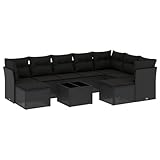 QJBSAVVA Lounge Sofa Outdoor Terassenmöbel Außen Terrassenmöbel Set Gartenstuhl - 10-TLG. Garten-Sofagarnitur mit Kissen Schwarz Poly Rattan für Terrasse Balkon Party Garten