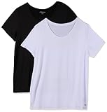 Amazon Essentials Damen Active Quick Dry Tech Stretch Kurzarm-T-Shirt mit V-Ausschnitt (in Übergröße erhältlich), 2er-Pack, Schwarz/Weiß, L