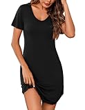 Demegimi Nachthemd Damen Schlafshirt Baumwolle Sexy Spitze Negligee Sleepshirt Kurzarm Nachtkleid V-Ausschnitt Nachtwäsche