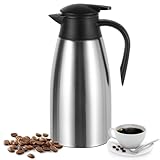 Esilihom Thermoskanne Edelstahl 2L, Doppelwandige Vakuum Isolierkanne Kaffeekanne, Hält Getränke Heiß & Kalt, 12+ Stunden, Spülmaschinenfest, Silbe