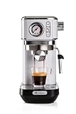 Ariete Espresso Slim Metal 1381, Kaffeemaschine mit Manometer, Kompatibel mit Kaffeepulver und ESE-Pads, 15 Bar Maximum, 1 oder 2 Tassen-Filter, Cappuccino-Düse, 1300W, Weiß