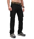 Cindeyar Cargohose Herren Relaxed Fit Baumwolle Wanderhose Herren Casual Arbeitshosen Männer Outdoor Militär Taktische Hosen mit Multi Taschen(Schwarz,XL)