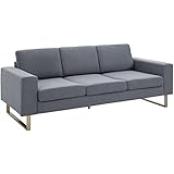 HOMCOM 3-Sitzer-Sofa mit Kissen aus Leinen, Dunkelgrau, 200 x 82 x 78 cm