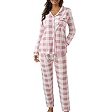 Générique Pyjamahose für Damen, Kawaii, Pyjama-Set, für Damen, Mädchen, Langarm, Hemd und Hose, 2-teilig, Schlafanzug, Langarm, Baumwolle, Sleepwear, Rosa, 48