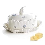 Tianher Butterdose Keramik, Butterglocke Französische Butterdose Glas Butterdosen Porzellan mit Deckel und Griff Butter Dish Spülmaschinengeeignet Klassische Butterglocke für Alle Gängigen Butter