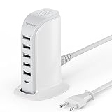 TESSAN USB C Ladegerät, 40W USB Ladegerät mit 5 USB A und 1 USB C, PD 20W USB C Netzteil, 40W USB Adapter mit 1,5M Kabel, 6 in 1 Netzteil USB C Schnellladegerät, Netzteile für Handys, Tabletten usw