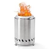 Rauchfreie Feuerstelle, 14 x 14 x 20 cm, Edelstahl, Tisch-Feuerstelle, Tisch-Feuerstelle, mit Reisetasche, tragbare Feuerstelle für Camping, Outdoor, Terrasse, Holzverbrennung/Pelletfueled, Silber