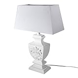 DRULINE 53 cm Antiker Tischlampe Lampe Nachttischleuchte Lampenfuß Holz mit Schirm Tischleuchte Klassische Dekoration fürs Schlafzimmer Wohnzimmer Esszimmer Shabby Weiß [Energieklasse A++]