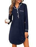 Jahetuul Nachthemd Damen Langarm Baumwolle Nachtwäsche Winter Stillnachthemd Knopfleiste Schlafshirt Hauskleid lang Negligee Schlafkleid Nachthemden