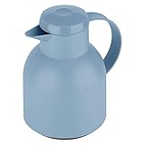 Emsa Samba Isolierkanne F40101 | 1 Liter | Quick Press Verschluss | 100% dicht | 12h heiß, 24h kalt | Puderblau, Puder Blau
