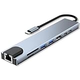USB C Docking Station 8-in-1 mit HDMI und Type-C, Mit SD und TF Anschlüssen, Monitor 4K60Hz, RJ45 100W PD, 2 USB 3.0 Ports, Kompatibel mit Laptop, Dockingstation 2 Monitore, PC und MacBook