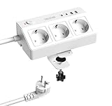 COLSTAR Steckdosenleiste Schreibtisch mit USB C PD 20W, 3 Fach Mehrfachsteckdose mit 1,8m Kabel, 16A Tischsteckdose mit 2 USB A, Überspannungsschutz Tisch Steckdose für Büro, Küche, Werkstatt, Weiß