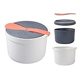 Mikrowellen Reiskocher, 2L Mikrowellen Dampfgarer für Mikrowelle Reis, PP in Lebensmittelqualität Microwave Rice Cooker, Sieb und Dampftopf Set (Orange)