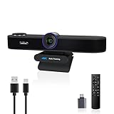 TONGVEO KI Automatisches Tracking 4K Webcam mit Mikrofonen und Lautsprecher, 5-facher Digitalzoom ePTZ Webkamera mit Fernbedienung und Zwei mikrofonen, Konferenz-Webcam für Zoom, Skype, OBS, YouTube