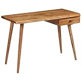 Schreibtisch mit Schublade, Computertisch, Klein Arbeitstisch für Arbeitszimmer, Schlafzimmer, Wohnzimmer, 110 x 50 x 76 cm Akazienholz Massiv