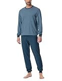 Schiesser Herren Schlafanzug Lang mit Bündchen-Nightwear Set Pyjamaset, blaugrau_181156, 54