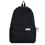 Rucksack für Damen und Herren, modisch, einfarbig, Nylon, Reißverschluss, einfach, großes Fassungsvermögen, Studentenrucksack, Reiserucksack für Damen, Schwarz , One size