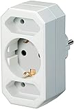 Brennenstuhl Mehrfachsteckdose, Steckdosenadapter 3-Fach mit erhöhtem Berührungsschutz (2 x Eurosteckdose und 1 x Schutzkontakt) weiß