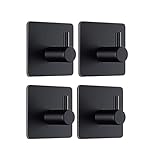 Moutek - Selbstklebende Haken, Matt Aluminiumlegierung 5KG Heavy Duty Wandhaken für Badezimmer Küche Wohnzimmer 4er Pack Schwarz