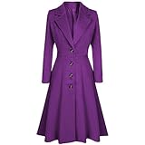 LIUYUYOUGO Mantel Damen Winter Eleganter Damen Wintermantel Aus Wollmischung Taillierter A Linien Mantel Schmal Geschnitten Einreihig Knielang Dufflecoat Jacke Vintage Herbstmantel Lila L