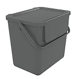 SUNDIS Loops, 25L Mülleimer für Mülltrennung im Innenbereich, stapelbar, rechteckig, aus recyceltem Kunststoff, grau, mit Deckel, Griff und Tragegriff, für Küche, Kantine, Restaurant, Pausenraum