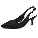 Greatonu Spitz Sandalen Slingback Kitten Absatz Pointed Toe Schwarz EU39