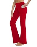 ZIRUU Bootcut Yoga-Hosen mit Taschen für Frauen Weites Bein Hosen Hohe Taille Workout-Hosen Bauch-Control Arbeit Hosen 4 Taschen(Poinsettie, Large)