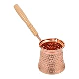CLISPEED Kupferlegierung Ibrik 350ml mit Hitzebeständigem Holzgriff Türkische Kaffeekanne und Milcherwärmer für Zuhause Café und Restaurant