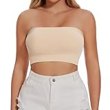 Joyshaper Damen Nahtlos Bandeau BH Trägerloser ohne Bügel Bra Tube Top Push Up Schulterfrei Crop Top Oberteil Beige,S