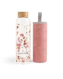 Waterdrop® Edition Glass Bottle 1l Trinkflasche Glas auslaufsicher, Kohlensäure geeignet | BPA freie Wasserflasche inkl. Neoprenhülle | Spülmaschinenfeste, Leichte Borosilikat Glasflasche