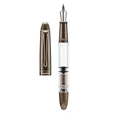 Asvine Kolbenfüllhalter P30, mittlere Feder, Retro-Messing-Stil, transparentes Acryl Füller, große Tintenkapazität, Schreib-Geschenkbox