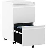 YITAHOME Rollcontainer mit Abschließbar 2 Schubladen, Mobiler Aktenschrank mit Rollen für A4, Legal, Letter, Metall Büroschrank für Home-Office, Hängeregistratur, Weiß, 51 x 39 x 71cm