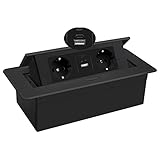 Versenkbare Steckdose, Schreibtisch Steckdose, Versenkbare Einbausteckdose, USB 3.0 Type C 20W Schnelllade Pop Up Tischsteckdose Platzsparende für Arbeitsplatte, Büro, JACEPFY