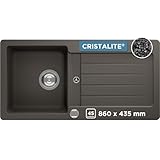 SCHOCK Küchenspüle Typos D-100S Asphalt 86x43,5 cm - CRISTALITE® Grau mit Abtropffläche - Küchenspüle für 45 cm Unterschrank - Reversible Einbauspüle - Robuste Quarzkomposit-Oberfläche