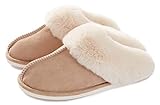 Donpapa Damen Herren Hausschuhe Lammfell Flauschige Pantoffeln Plüsch Winter Warme Slipper Gefüttert Schlappen Khaki 38.5-40