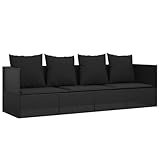 vidaXL Outdoor Loungebett, Verstellbar Gartensofa mit Kissen, Sonnenliege mit Stahlrahmen, Relaxliege Lounge Sofa, Schwarz Poly Rattan