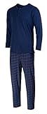 HEYO Schlafanzug Herren Lang Pyjama 100% Baumwolle Zweiteiliges Set Langarm Shirt Lange Karierte Pyjamahose (as3, Alpha, x_l, Regular, Regular, Standard, Dunkelblau, XL)