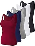 BQTQ 5 Stück Unterhemd Damen Tank Top mit Quadratischem Ausschnitt, Elastische Tank Tops Camisole Crop Top Stretch Untershirt Ärmellos, Schwarz, Weiß, Grau, Dunkelrot, Marineblau, M