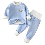 Kinder-Thermo-Unterwäsche-Set für Jungen und Mädchen, langärmelig, Baby-Plus-Fleece, Hauskleidung, dicke Herbst- und Winterkleidung, Bundles, blau, 68