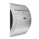 Designer Briefkasten Wandbriefkasten inkl. Zeitungsfach, Großer eleganter Briefkasten aus gebürstetem Edelstahl V2A, 3 Schlüsseln, C4 Einwurf-Format, mit Namensschild, Rostfrei