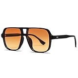 LOJUDI Retro Sonnenbrille Damen Herren - 70er Jahre Pilotenbrille Eckig Vintage Brille Groß Gläser Sunglasses Men Woman für UV400 Schutz-Schwarz/Gradient Orange Gelb